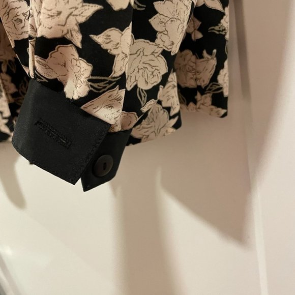 VINTAGE Black Cream Floral Print Shoulder Pad Jacket Blouse Large - Picture 4 of 15